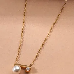 PALMONAS Gold-Plated Stainless Steel Waterproof & Anti-Tarnish Double Pearl Bar Chain-picture-13