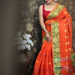 RIDDHIMAN FASHION Woven Design Zari Pure Cotton Taant Saree With Unstiched Blouse-image-64
