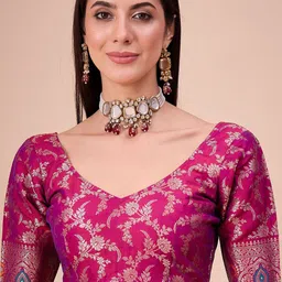 House of Pataudi Ethnic Motifs Woven Design Zari Saree with Unstitched Blouse image 3