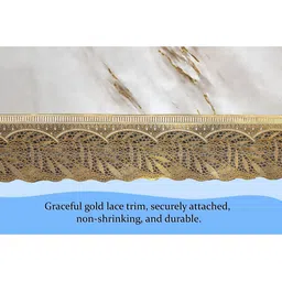 Stylista White & Brown Abstract Printed 8 Seater Table Cover With Lace Border image 3