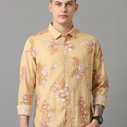 Voi Jeans Men Spread Collar Floral Printed Cotton Slim Fit Casual Shirt-image-34