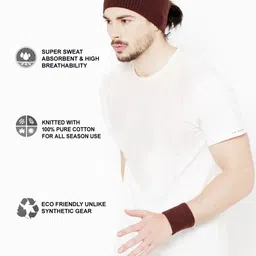 Bharatasya Unisex Set of 3 Brown Headband & Wrist Band image 3