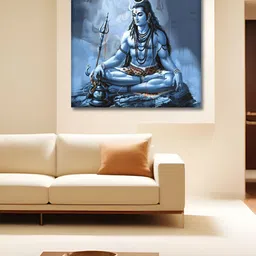 OLIVE TREE Blue & Grey Religious Canvas Wall Paintings image 1