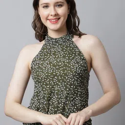 CORSICA Floral Print Halter Neck Georgette Top-image-7