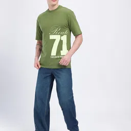glitchez Olive Typography Printed Oversized T-shirt image 4