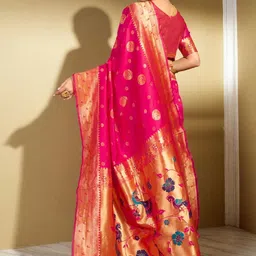 Kalista Woven Design Zari Silk Blend Handloom Paithani Saree image 4