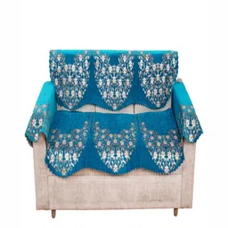 Fashion Throw Turquoise Blue & White Printed Jacquard 4 Piece Sofa Cover With Arms-picture-29