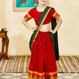 VASTRAMAY Girls Woven Design Cotton Ready to Wear Lehenga & Blouse With Dupatta-picture-43