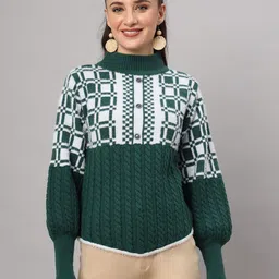 MODKLINE WITH MK Geometric Self-Design High-Neck Pure Woollen Pullover-picture-19