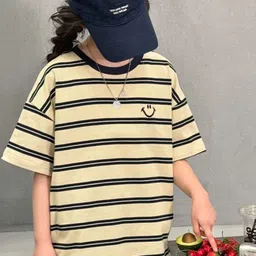 LULU & SKY Girls Striped Henley Neck Applique T-shirt-picture-24