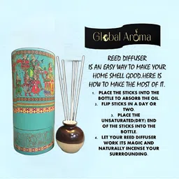GLOBAL AROMA 7Pc Brown & Green Printed Aroma Oil Diffuser With Aroma Oil & Sticks - 100ml image 2