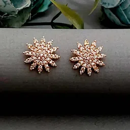 MEIRA JEWELLERY Gold-Plated Artificial Stones Studded Floral Studs-picture-31