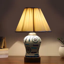 Aura Off White & Blue Textured Glass Frustum Shaped Table Lamp image 5