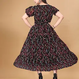 KRISHTI CREATION Floral Print Puff Sleeve Georgette Fit & Flare Maxi Dress image 2