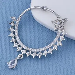 GC PREMIUM JEWELLERY Silver-Plated Cubic Zirconia Studded Floral Ring Nosepin image 2