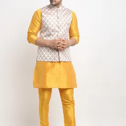 kaifoo Men Pure Silk Kurta Churidar Ethnic Jacket Set image 1