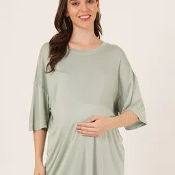 angloindu Round Neck Drop-Shoulder Sleeves Oversized Cotton Maternity T-shirt-picture-17