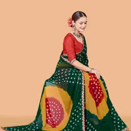 ASTEYAM Bandhani Sequinned Pure Georgette Bandhani Saree image 3