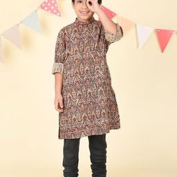 Fabindia Boys Ethnic Motifs Printed Flared Sleeves Kurta-picture-25