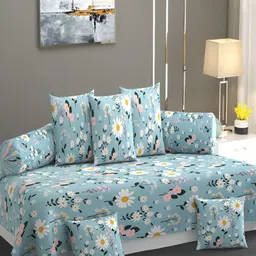AMRANGE Blue & White 8 Pieces Floral Printed Bedsheet with Bolster and Cushion Covers-picture-41