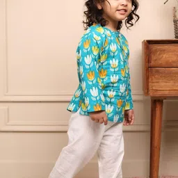 Polka Tots Boys Polka Tots Lotus print Full sleeves Nightwear Kurta Pyjama set image 3