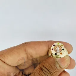 R G MART Unisex Trishakti Rudraksha 7 Stone With Para Yantra Brass Gold Plated Ring image 4