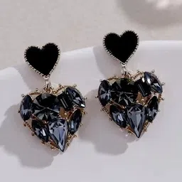 Tiso Gold-Plated Crystals StuddednKorean Heart Shaped Drop Earrings image 2