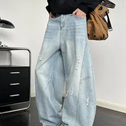 StyleCast Men Baggy Mid-Rise Midly Distress Light Fade Jeans image 5