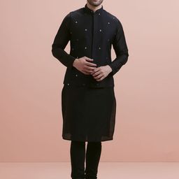 KISAH Men Black Cut dana Kurta Jacket Churidar Set-picture-25