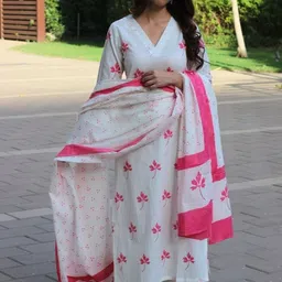 KANSIE Women Floral Printed Regular Kurta with Trousers & With Dupatta-picture-37