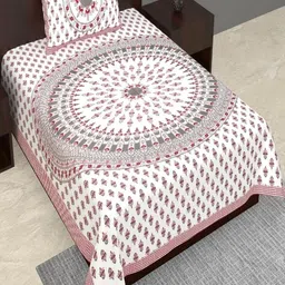 E Elma Red Geometric 144 TC Single Bedsheet with 1 Pillow Covers-picture-33
