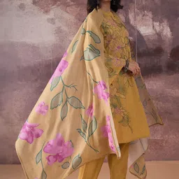 Indo Era Women Floral Embroidered Regular Thread Work Pure Cotton Kurta with Trousers & With Dupatta-picture-33