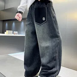 LULU & SKY Boys Wide Leg High-Rise Mildly Distressed Heavy Fade Stretchable Jeans image 5