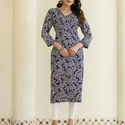 PURSHOTTAM WALA Floral Printed V Neck Straight kurta-picture-18