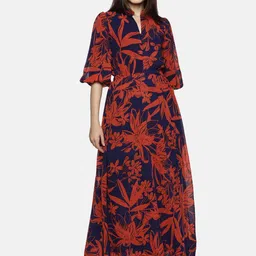 ISU Floral Printed Baloon Sleeve Chiffon Maxi Dress-image-84