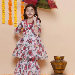 Bitiya by Bhama Girls Floral Printed Empire A-Line Sequinned Kurta with Sharara image 5