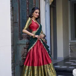 LOOKNBOOK ART Ethnic Woven Design Ready to Wear Lehenga & Unstitched Blouse With Dupatta image 5