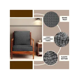 Cortina Grey Solid Polyester 4 Piece Sofa Cover image 3