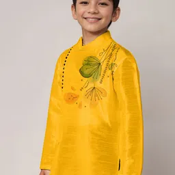 DEVOILER Boys Floral Printed Mandarin Collar Dupion Silk Straight Kurta image 5