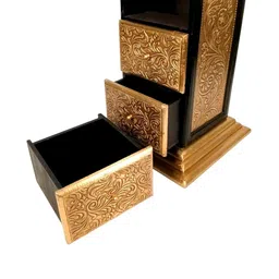apka mart Gold-Toned Pillar Art 4 Drawers Side Table Showpiece image 3
