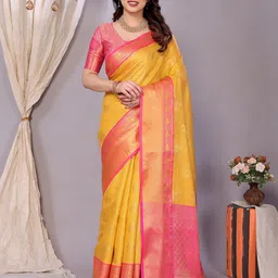 VILLAGIUS Floral Woven Design Zari Pure Silk Designer Kanjeevaram Saree image 2