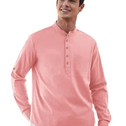 APEKTRA Mandarin Collar Roll-Up Sleeves Straight Short Kurta-picture-31