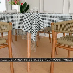 Aura Grey Checked Printed Waterproof 6-Seater Rectangle 1.52 m x 2.3 m PVC Table Cover image 5