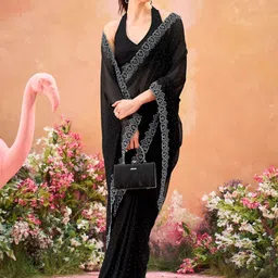 HERE&NOW Embellished Beads and Stones Poly Georgette Heavy Work Fashion Saree-image-40