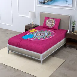 MILAAV Pink Ethnic Motifs 144 TC Single Bedsheet with 1 Pillow Covers-picture-10
