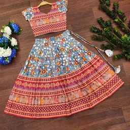 BAESD Girls Printed Mukaish Foil Print Ready to Wear Lehenga &-picture-11