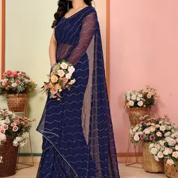 Munir Embellished Beads and Stones Poly Georgette Saree-image-37