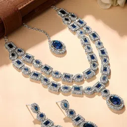 Atasi International Rhodium-Plated American Diamond Studded Jewellery Set-picture-38