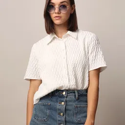 rahi trendz Casual Regular Sleeves Self Design Women White Top-picture-28