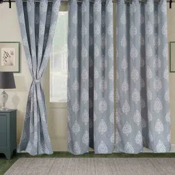 swayam Grey Traditional Polyester 5 Ft Blackout Eyelet Window Curtains (Set of 2) image 2